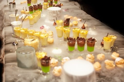 Spectacular dessert station made into a piece of art with dry ice for a corporate brand event in London