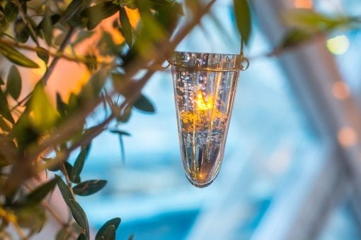 Tower Bridge styling with hanging candles off trees