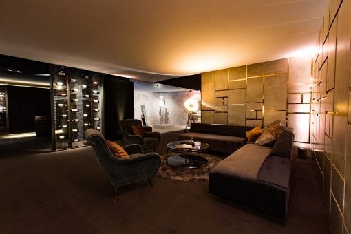 A living room and wine cellar designed and made for a product launch