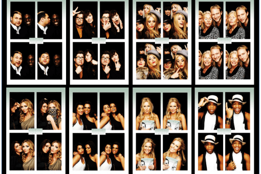 Photobooth photos of models and celebrities at a launch event in Mayfair