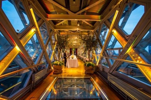 Tower Bridge set up for dinner at night