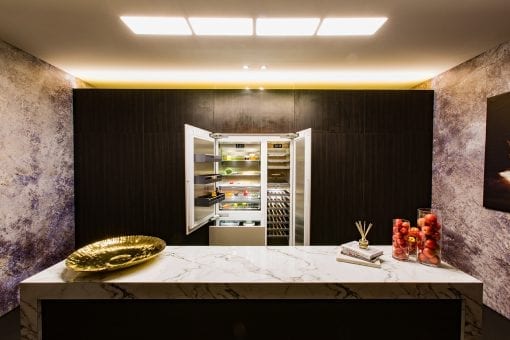 A bespoke kitchen and kitchen island designed and built for a corporate product launch in London