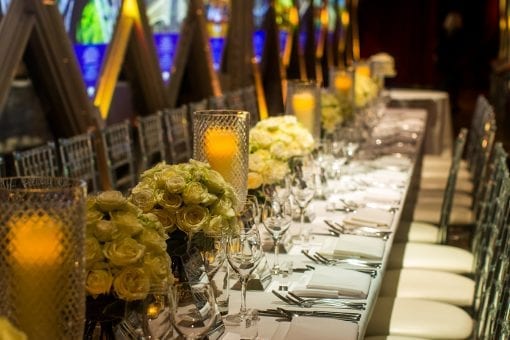 Intimate dinner set at Tower Bridge for a birthday party