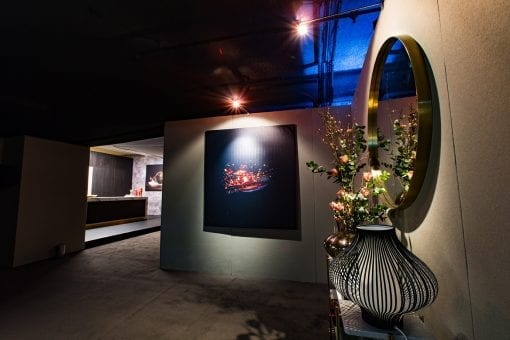 A empty venue designed into a luxury home for a corporate brand event