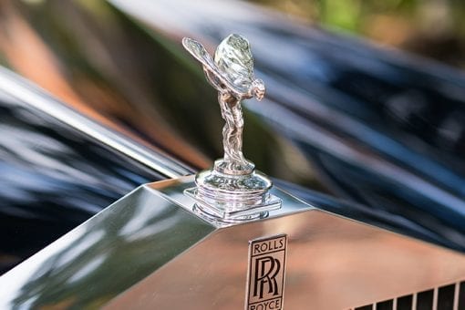 Rolls Royce badge and mascot on a luxurious wedding car