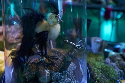 Quirky table styling for a private event with props in bell jars