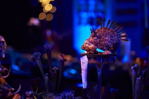 Decorative skull embedded with jewels for a quirky surreal event