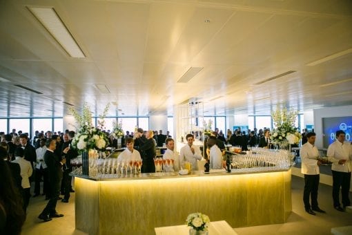 A marble bespoke bar built for a lavish corporate event at Heron Tower