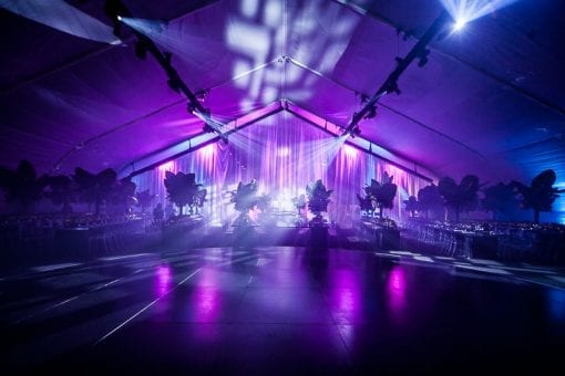 Lighting design over a bar at a Battersea Power Station event