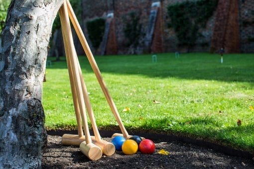 Croquet set up on the lawns at the Little Banqueting House for a luxury birthday lunch event