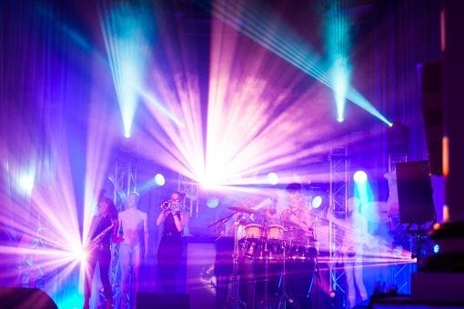 An all female band with full production and lighting design, performing at a private birthday party at One Marylebone in London