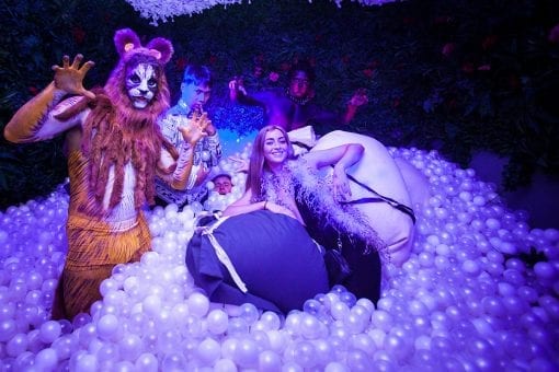 Private luxury birthday party at One Marylebone, London, with design production, entertainment and a bespoke ball pit and roving entertainers