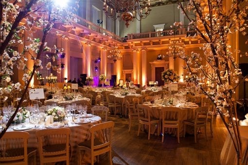 Stunning luxury wedding at the wedding venue Banqueting House, with cherry trees, roses and candles