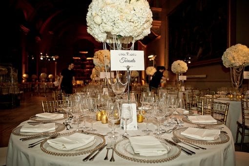 Royal Nigerian White Wedding reception with white and gold colour palette at the Victoria and Albert Museum