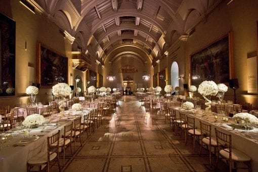 Wedding breakfast set up in the Ralphael Gallery in the V&A for a luxury wedding in London