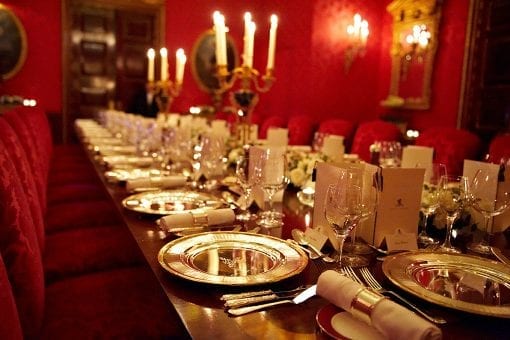 The William Kent Room at the Ritz in London with detail of an opulent table setting
