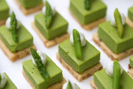 Colourful canapés ready to be served at a drinks reception at a lavish event