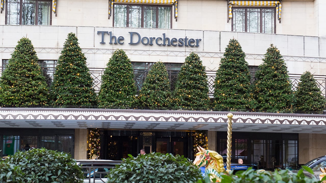 The exterior of The Dorchester Hotel in London