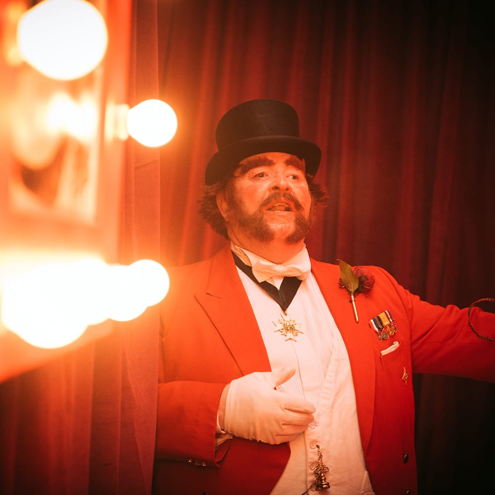 The ringmaster at a Moulin Rouge themed 18th Birthday party in London