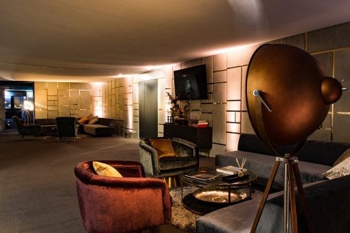 Interior of the pop-up luxury home created for a Gaggenau product launch at the derelict Vinyl Factory in London, UK