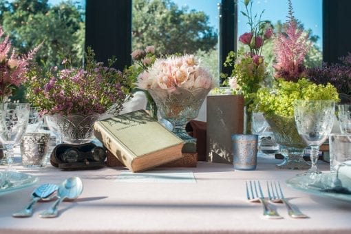 Pretty garden flower arrangements for a private event at the luxury venue Le Beauvallon in the South of France