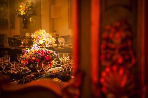 Stunning party flowers set for an Indian inspired birthday party at One Marylebone