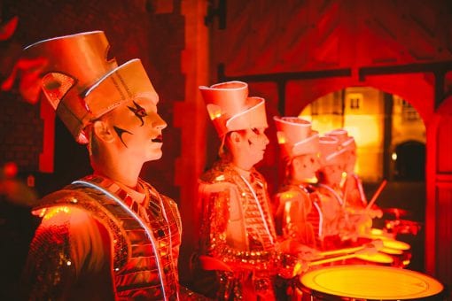 The LED drummers performing outside Hampton Court Palace for a private event