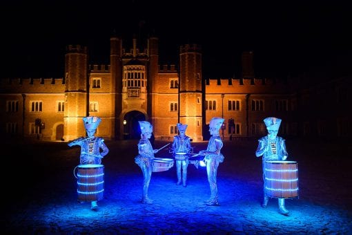 The LED Drummers performing at Hampton Court Palace for a luxury birthday party