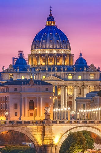St Peter's Basilica in Rome at sunset
