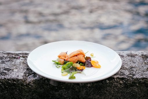 Fresh colourful plate of food in Lake Como, Italy
