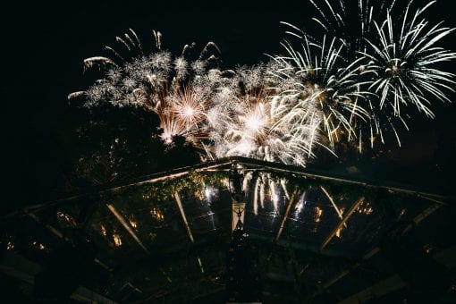 Amazing gold and silver fireworks display at a luxury wedding in Lake Como
