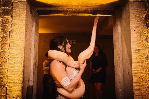 Roving entertainer at a Moulin Rouge themed party in Mayfair