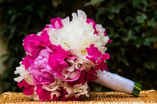 White and pink bridal bouquet at a London wedding